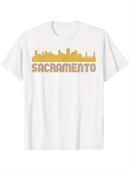 Men's Graphic T-Shirt Vintage City Skyline With Bold Block Lettering Sacramento