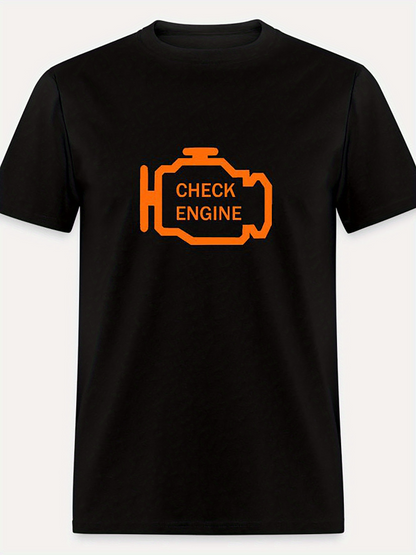 Men's Graphic T-Shirt Check Engine Symbol In Orange Mechanical Icon On Classic Shirt