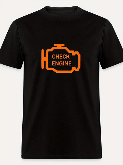 Men's Graphic T-Shirt Check Engine Symbol In Orange Mechanical Icon On Classic Shirt