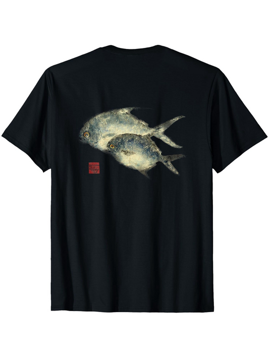 Men's Graphic T-Shirt Traditional Ink Wash Style Double Fish Swimming Underwater Fish