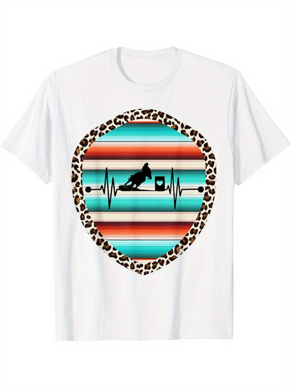 Men's Graphic T-Shirt Retro Leopard Heartbeat Pattern With Dog And Coffee Mug