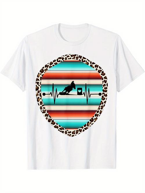 Men's Graphic T-Shirt Retro Leopard Heartbeat Pattern With Dog And Coffee Mug