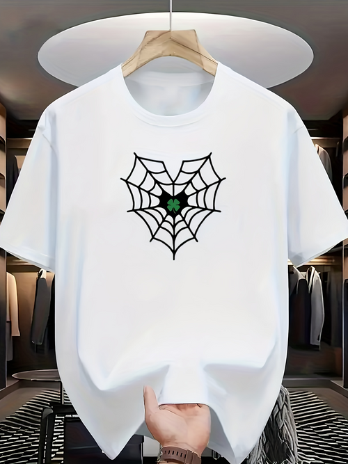 Men's Graphic T-Shirt Geometric Spider Web With Green Accented Lines Centered Spider