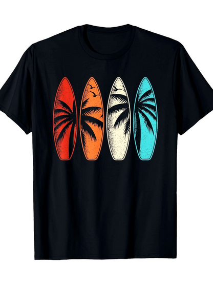 Men's Graphic T-Shirt Tropical Surfboards With Shadow Palm Trees And Faded Summer Colors Surfboard