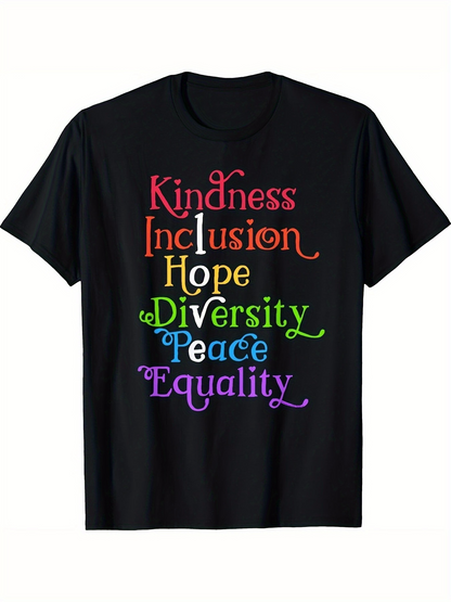 Men's Graphic T-Shirt Kindness Inclusion Hope Diversity Peace Equality Colorful Lettering T Shirt