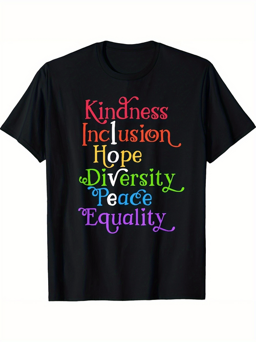 Men's Graphic T-Shirt Kindness Inclusion Hope Diversity Peace Equality Colorful Lettering T Shirt