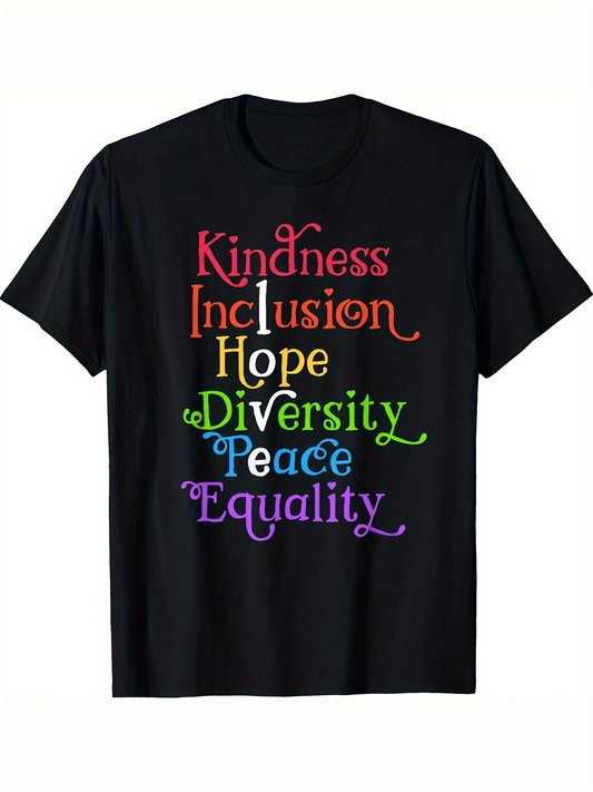 Men's Graphic T-Shirt Kindness Inclusion Hope Diversity Peace Equality Colorful Lettering T Shirt