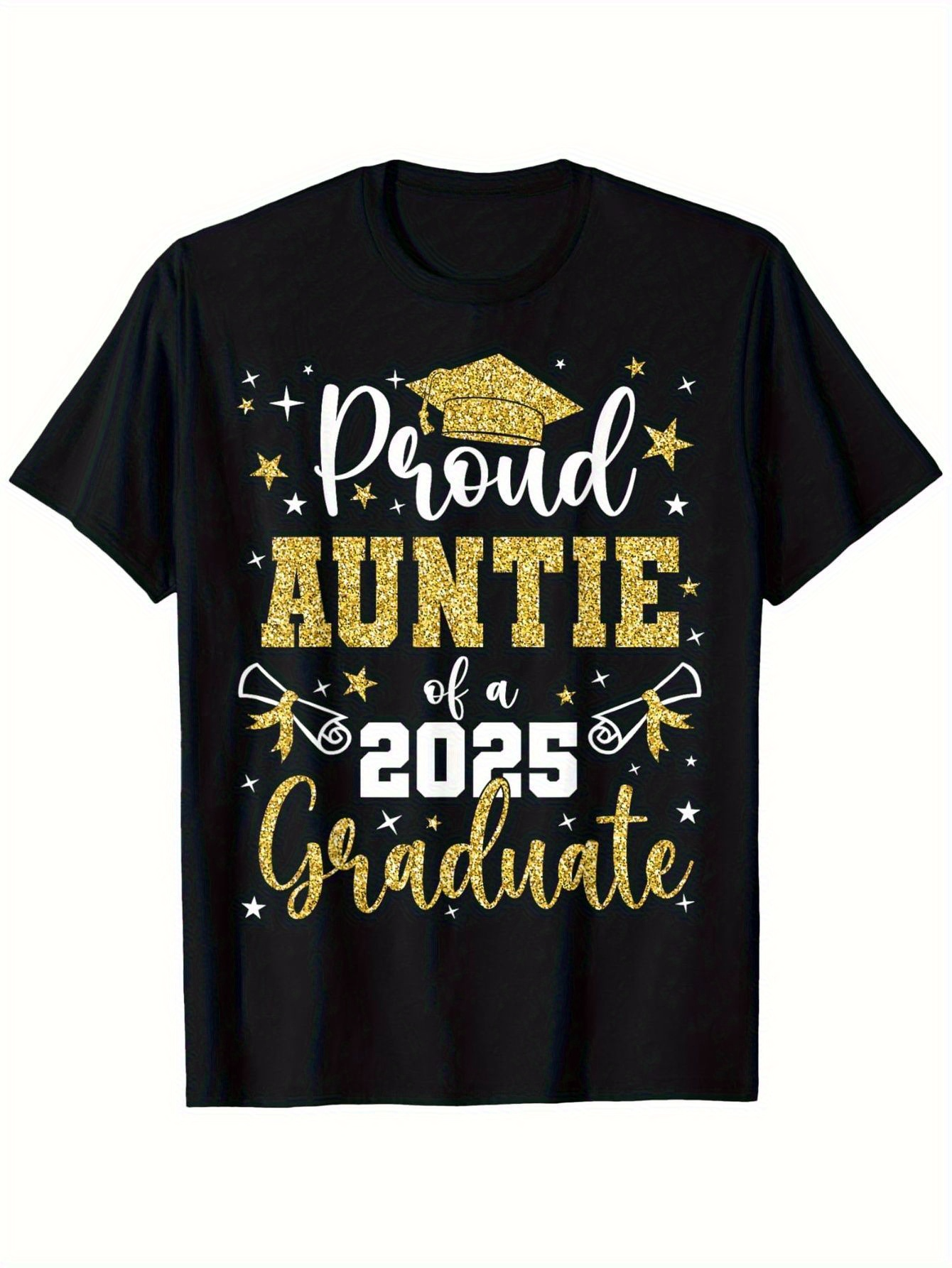 Men's Graphic T-Shirt Proud Auntie Of A Classy 2025 Graduate With Golden Stars And Graduation Cap