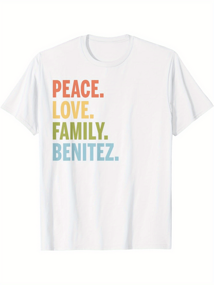 Men's Graphic T-Shirt Peace Love Family Benitez Bold Colorful Block Lettering