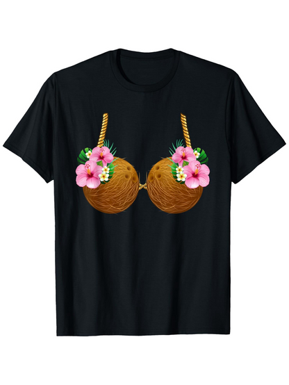 Men's Graphic T-Shirt Tropical Coconut Hibiscus Flowers With Leaf Accents Bra