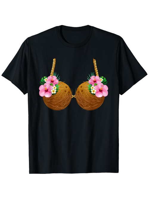 Men's Graphic T-Shirt Tropical Coconut Hibiscus Flowers With Leaf Accents Bra