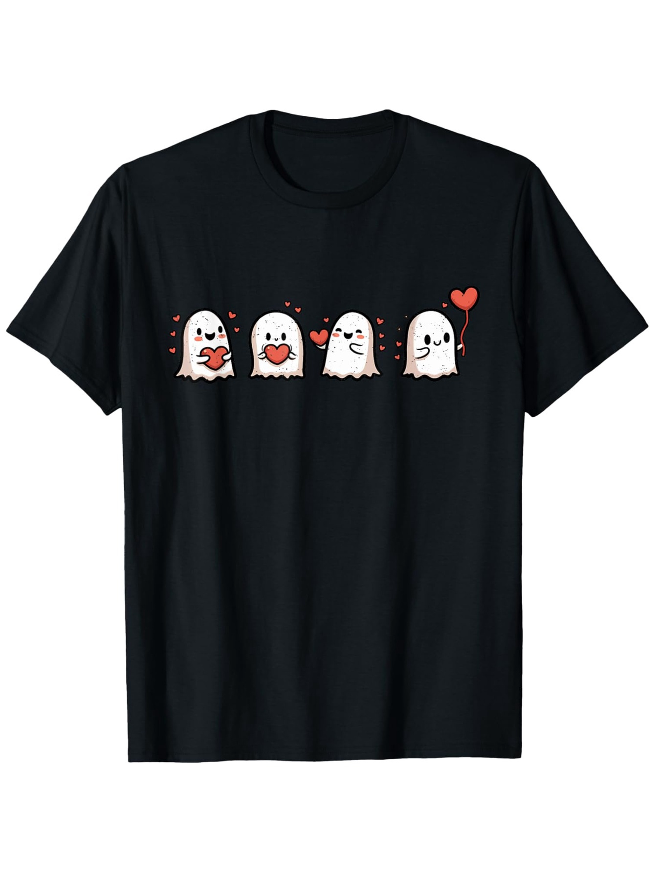 Men's Graphic T-Shirt Cute Little Ghosts With Hearts Smiling Expressions On Black Shirt Ghost