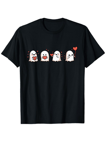 Men's Graphic T-Shirt Cute Little Ghosts With Hearts Smiling Expressions On Black Shirt Ghost