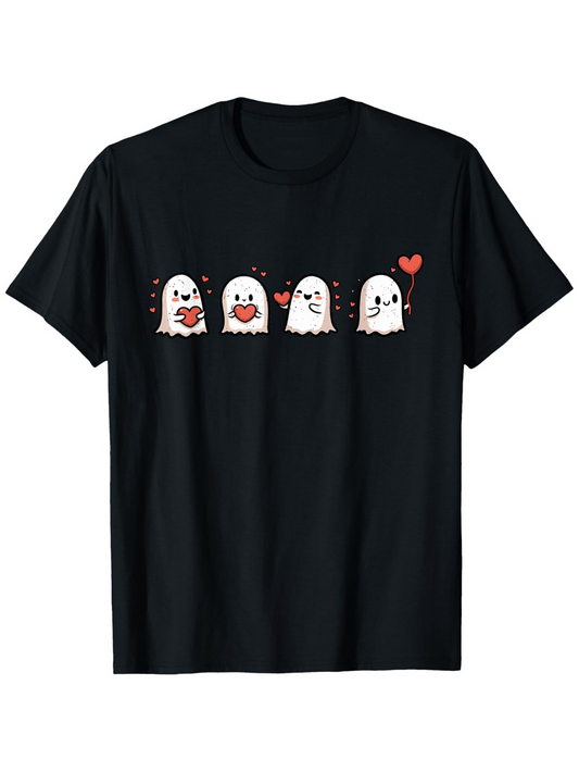Men's Graphic T-Shirt Cute Little Ghosts With Hearts Smiling Expressions On Black Shirt Ghost