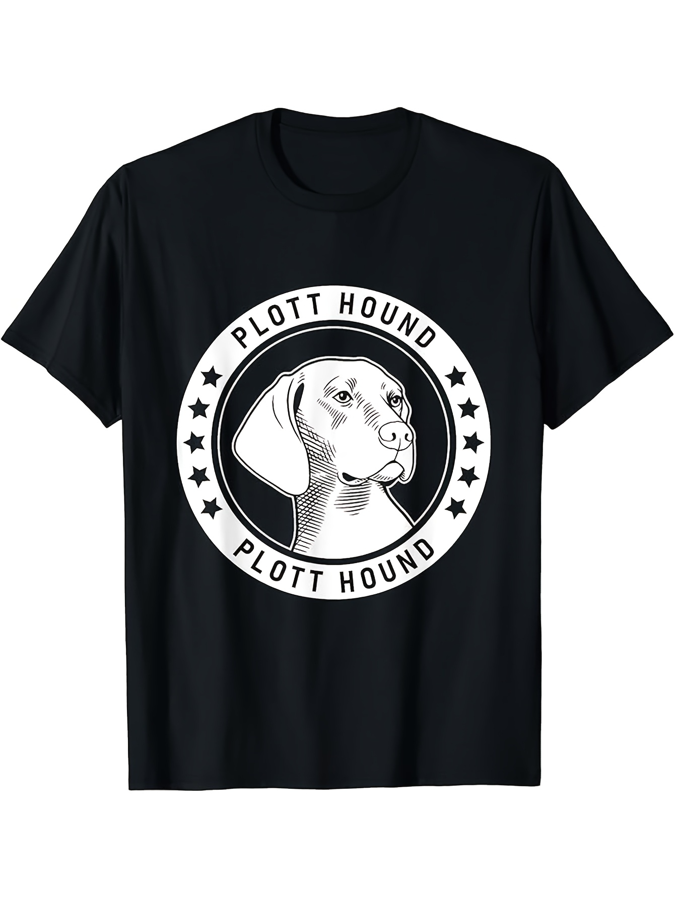 Men's Graphic T-Shirt Plott Hound Monochrome Portrait In Circular Emblem Surrounded By Stars Dog