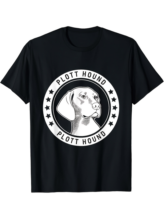 Men's Graphic T-Shirt Plott Hound Monochrome Portrait In Circular Emblem Surrounded By Stars Dog