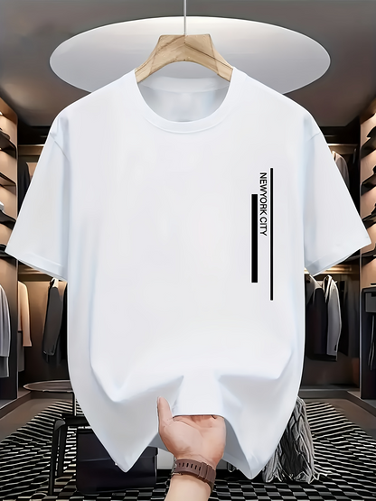 Men's Graphic T-Shirt Monochrome Decorative Lines Urban Look Featuring Modern City Typography