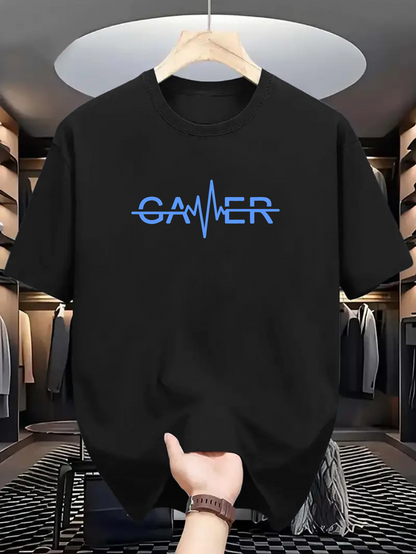 Men's Graphic T-Shirt Electric Blue Neon Wave Graphic Featuring Heartbeat Gamer