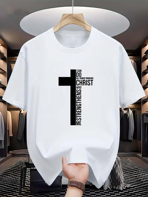 Men's Graphic T-Shirt Strengthens Me With Black Cross Graphic T Shirt