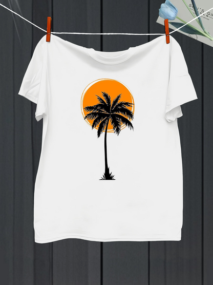 Men's Graphic T-Shirt Silhouette Palm Tree With Vibrant Sun Setting Behind Tranquil Sunset Scene