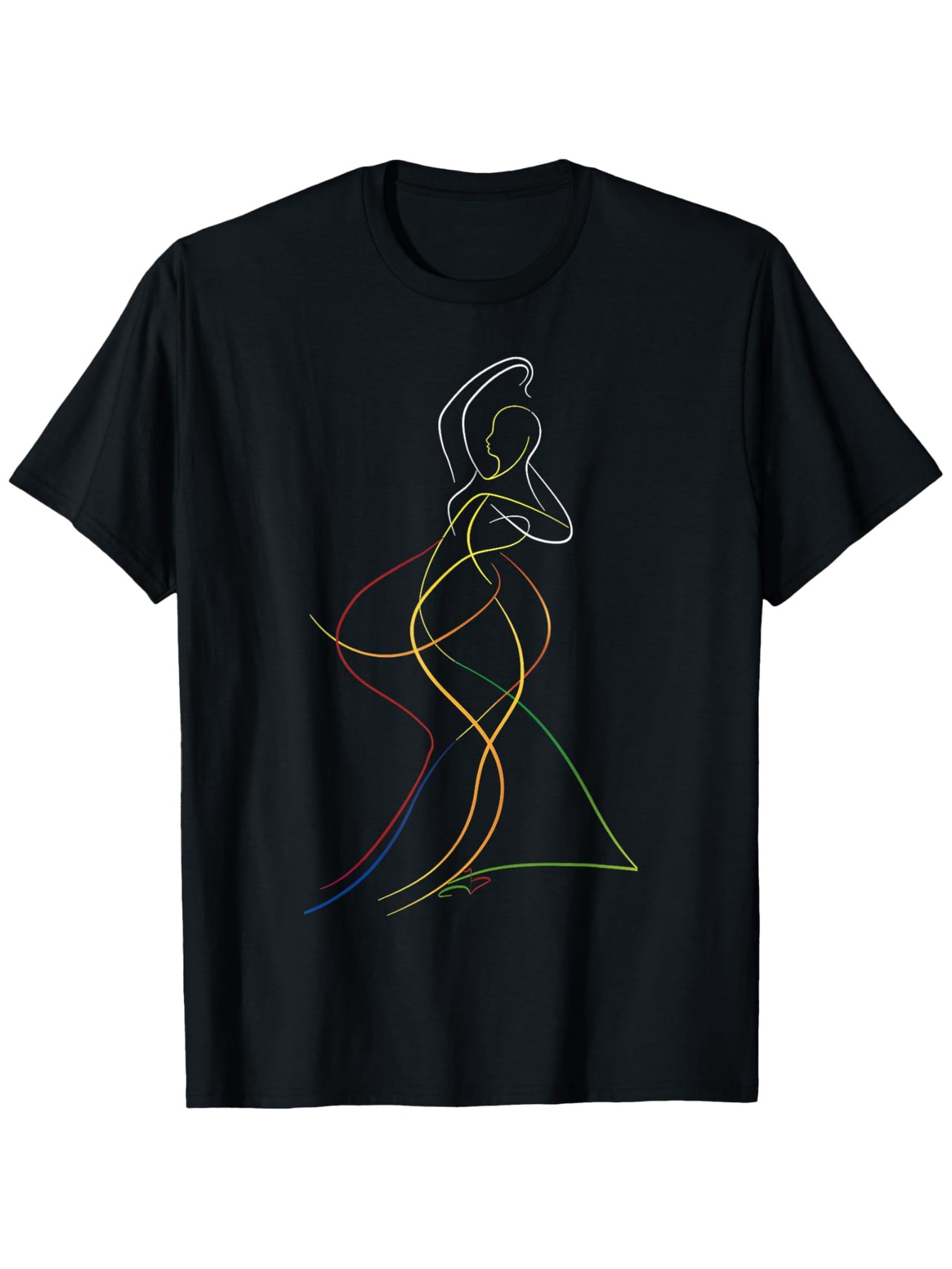 Men's Graphic T-Shirt Colorful Flowing Lines Forming Silhouette Of Elegant Woman