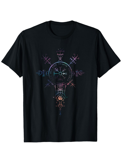 Men's Graphic T-Shirt Mystical Geometric Symbols With Neon Accents And Ornate Circular Design