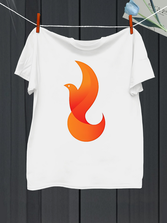 Men's Graphic T-Shirt Bright Fiery Orange Curves Forming A Stylized Bird