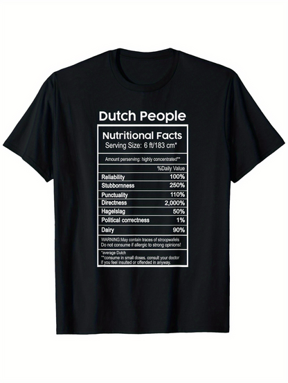 Men's Graphic T-Shirt Nutritional Facts Label With Bold White Letters On Solid Black T Shirt