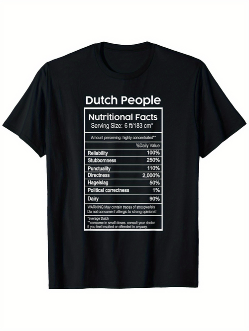 Men's Graphic T-Shirt Nutritional Facts Label With Bold White Letters On Solid Black T Shirt