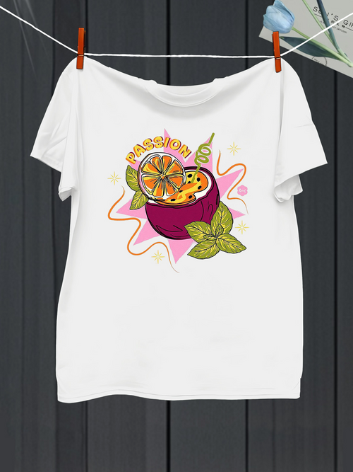 Men's Graphic T-Shirt Passion Fruit Slice With Mint Leaves Surrounded By Abstract Pink Splashes Fruit