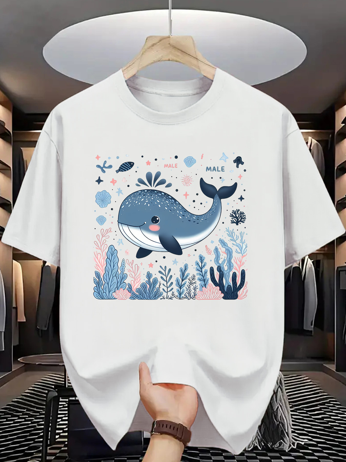 Men's Graphic T-Shirt Balei Underwater World With Coral Fish And Playful Whale