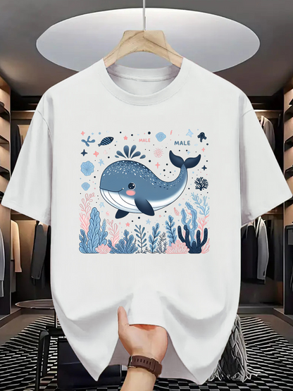 Men's Graphic T-Shirt Balei Underwater World With Coral Fish And Playful Whale