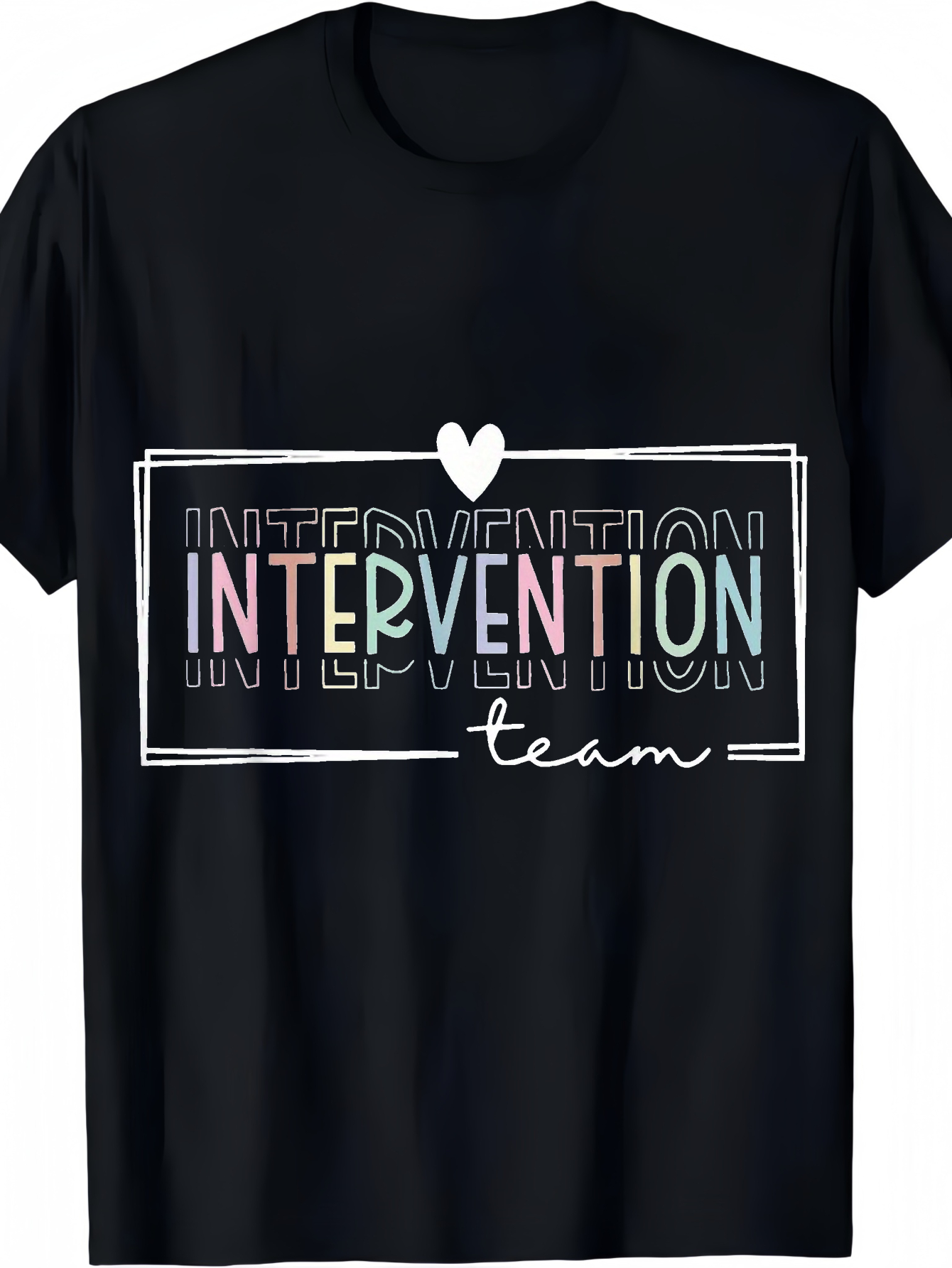 Men's Graphic T-Shirt Colorful Lettering With Framed Heart And Handwritten Words Intervention Team