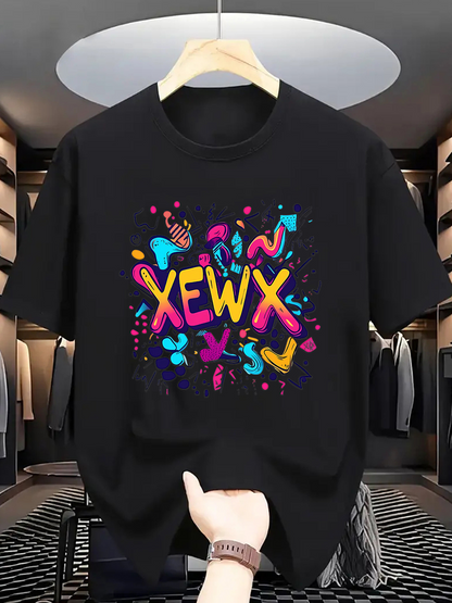 Men's Graphic T-Shirt Vivid Neon Brushstrokes With Abstract Shapes Around Bold XEWX