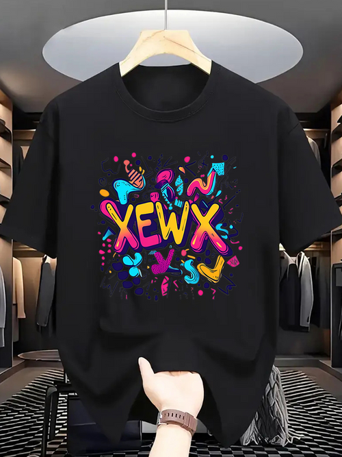 Men's Graphic T-Shirt Vivid Neon Brushstrokes With Abstract Shapes Around Bold XEWX