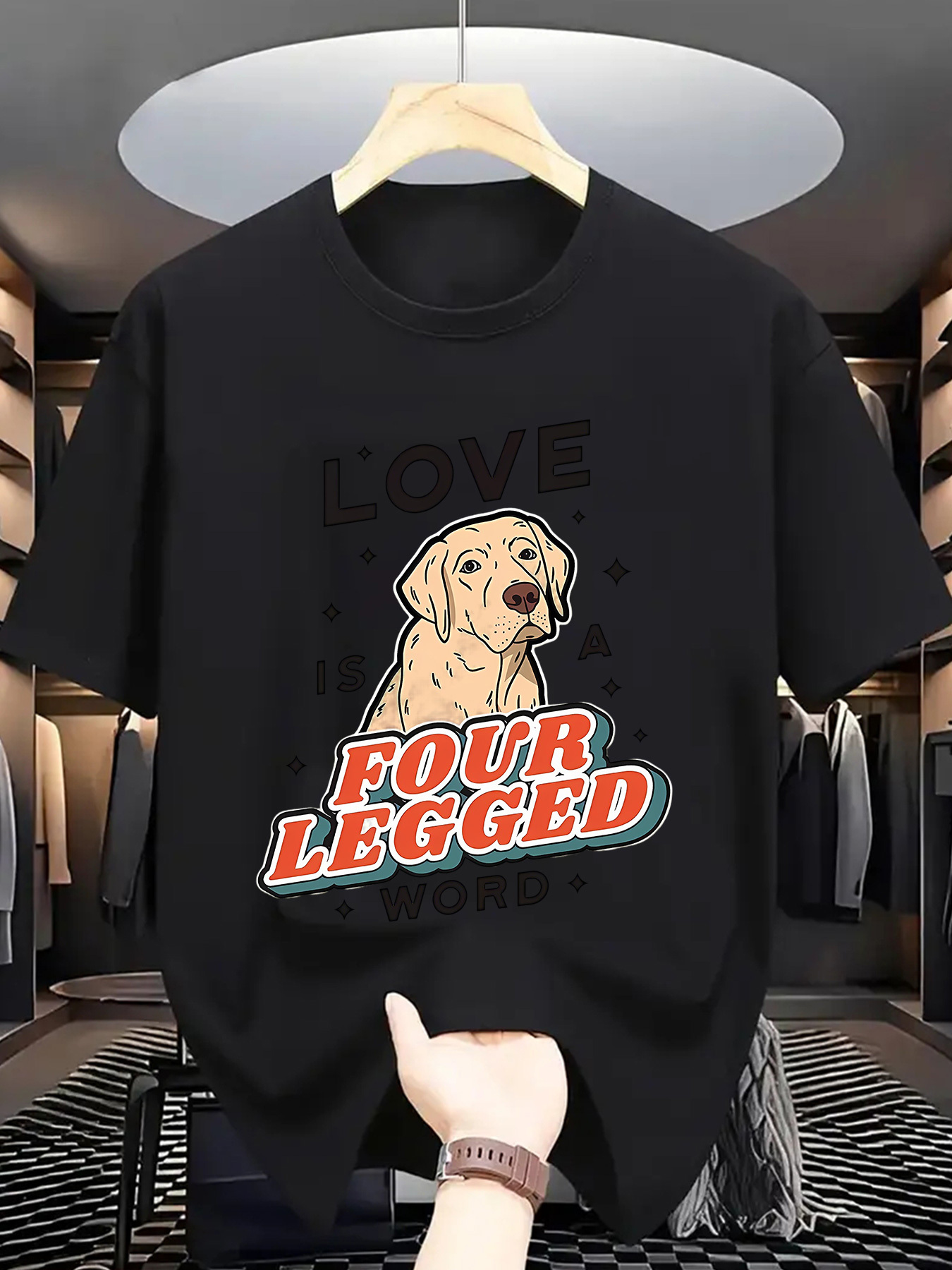 Men's Graphic T-Shirt Love Four Legged With Cheerful Brown Dog Print