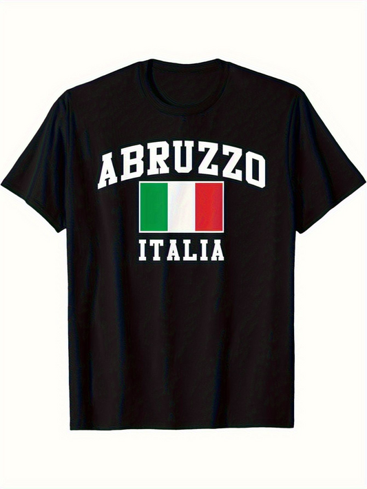 Men's Graphic T-Shirt Abruzzo Italia Tricolor Flag With Simple Heritage Design Shirt