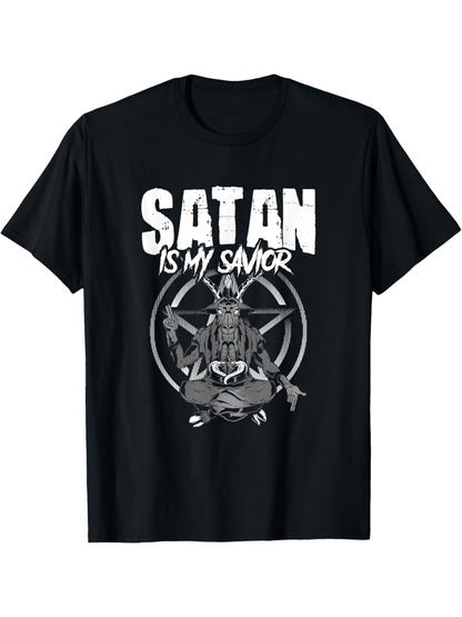 Men's Graphic T-Shirt Satan Is My Savior Dark Occult Symbol With Mystical Goat Figure