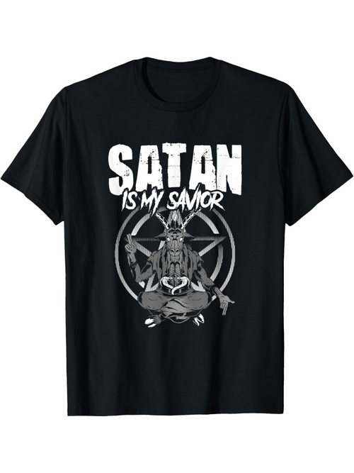Men's Graphic T-Shirt Satan Is My Savior Dark Occult Symbol With Mystical Goat Figure