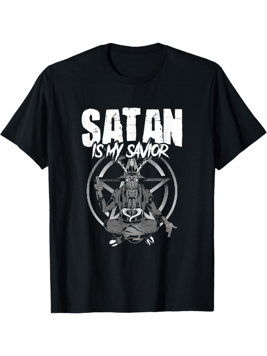 Men's Graphic T-Shirt Satan Is My Savior Dark Occult Symbol With Mystical Goat Figure
