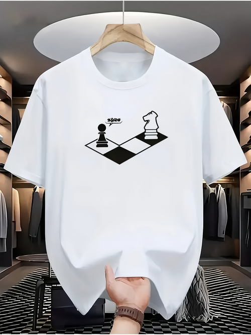 Men's Graphic T-Shirt Simple Chessboard With Knight And Pawn Under Graphic Shadow