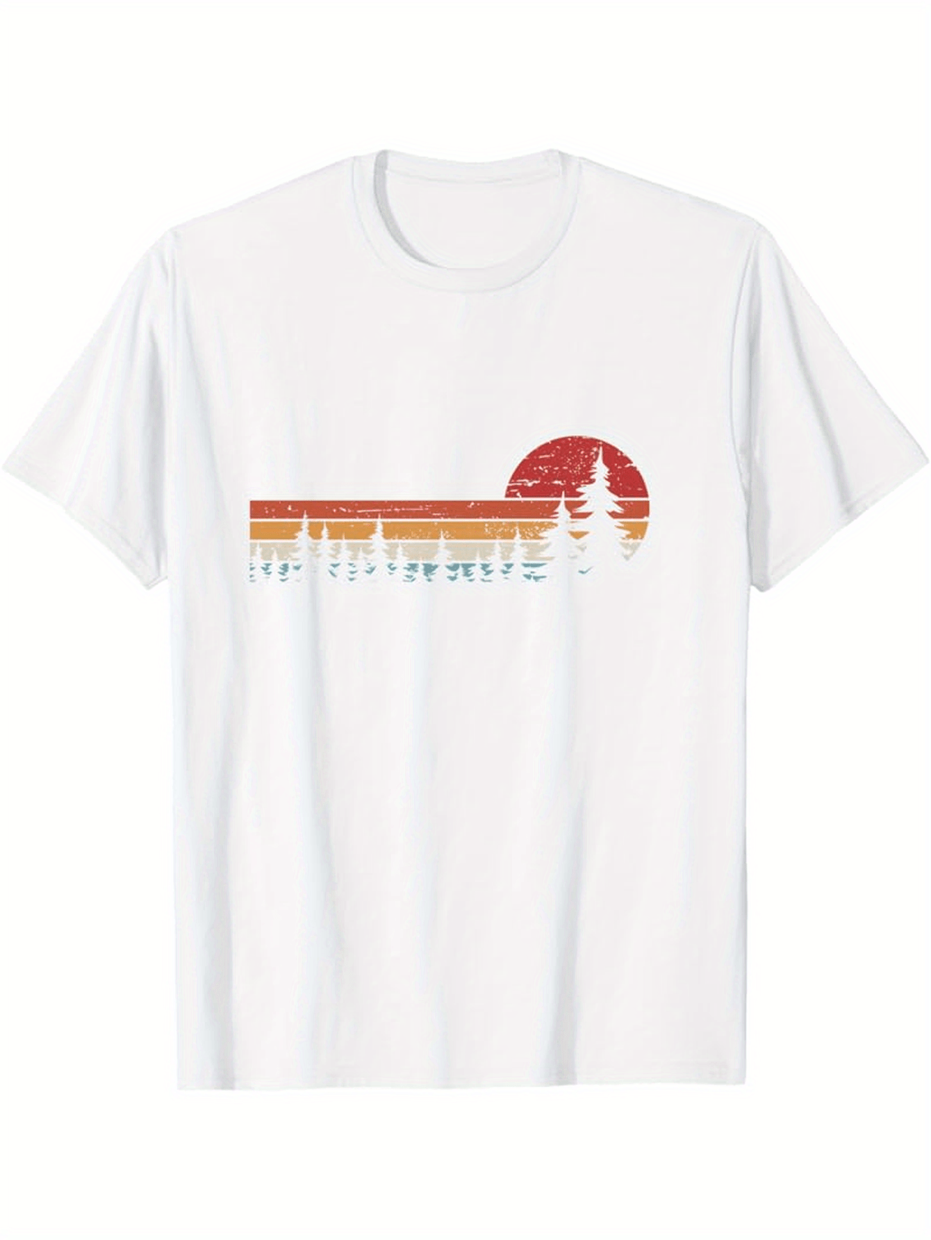Men's Graphic T-Shirt Retro Sunset Gradient With Pine Trees Reflected On Water