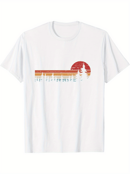 Men's Graphic T-Shirt Retro Sunset Gradient With Pine Trees Reflected On Water