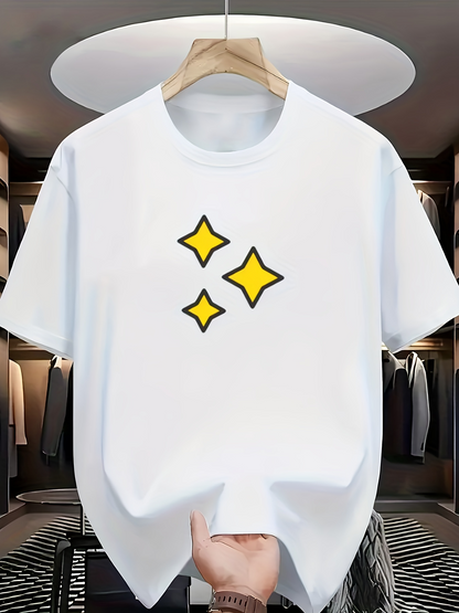 Men's Graphic T-Shirt Bright Yellow Stars Floating On Crisp White Cotton T Shirt