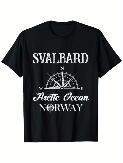 Men's Graphic T-Shirt Svalbard Compass With Wind Rose Arctic Ocean Norway
