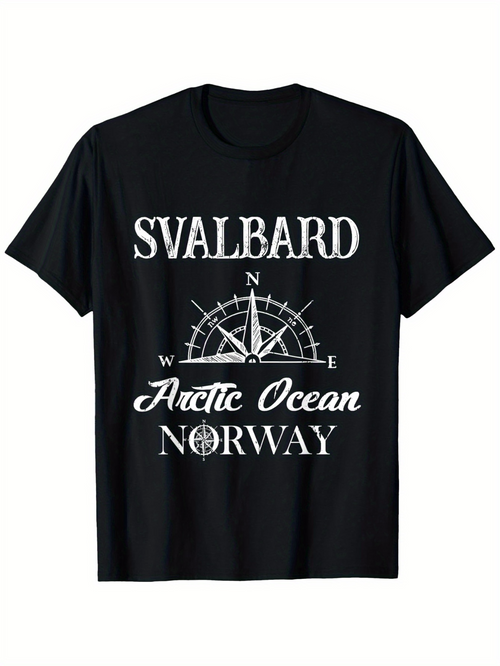 Men's Graphic T-Shirt Svalbard Compass With Wind Rose Arctic Ocean Norway