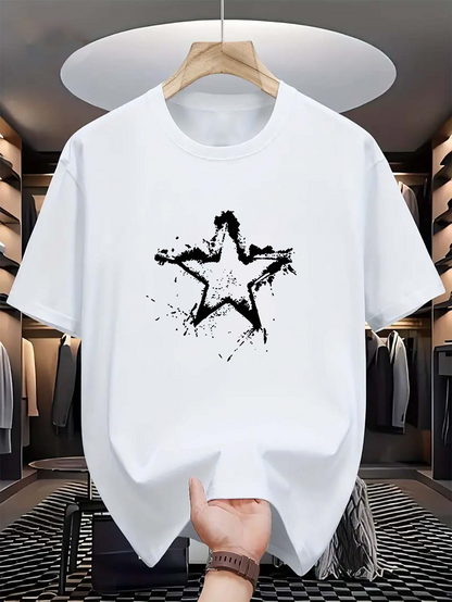 Men's Graphic T-Shirt Abstract Black Ink Splashes With Bold Shattered Edges Star
