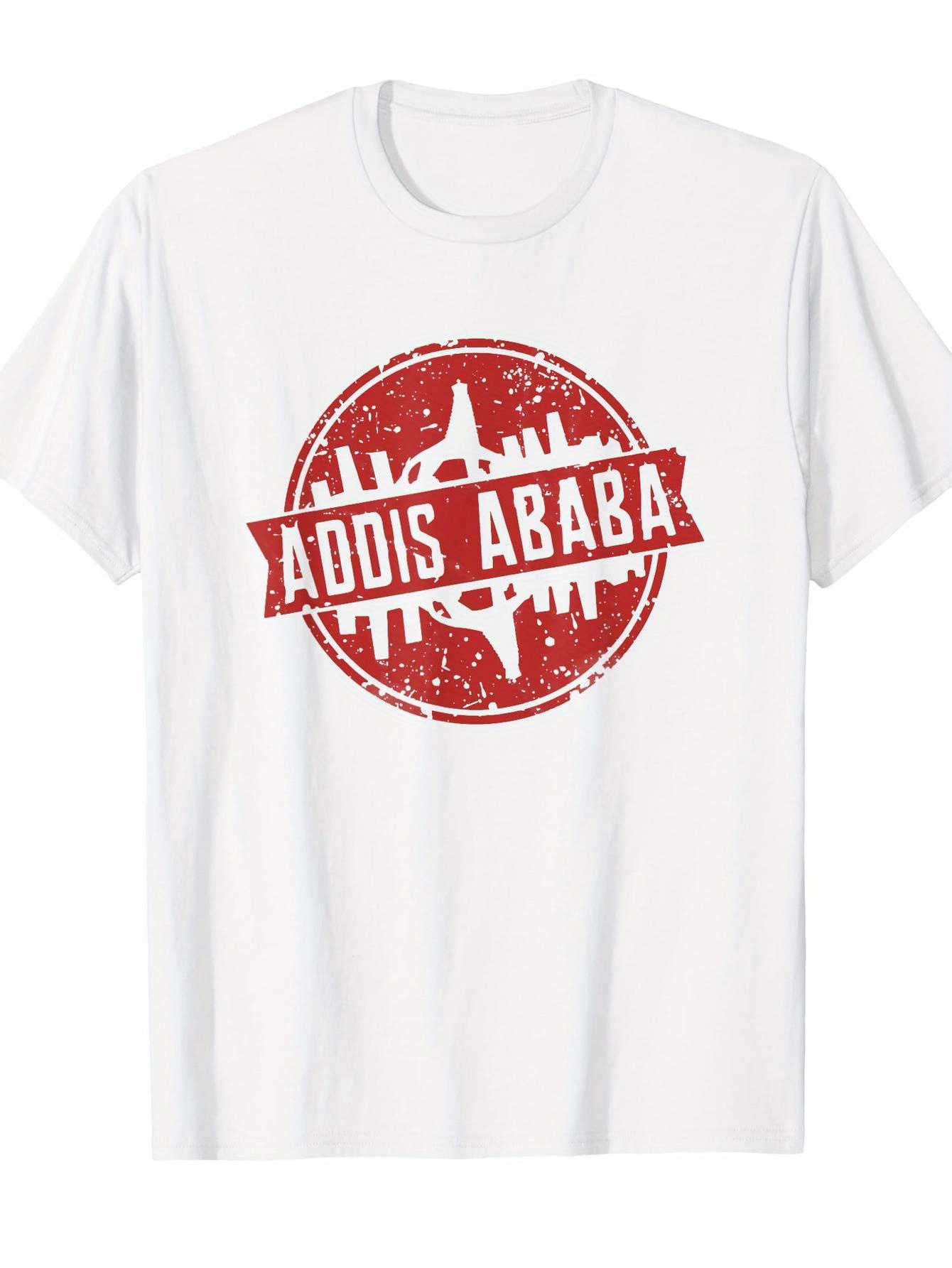 Men's Graphic T-Shirt Addis Ababa Vintage Red Grunge Stamp With City Landmark Silhouette