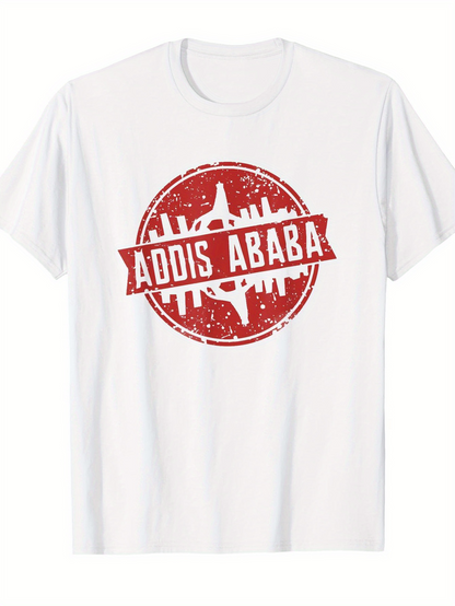 Men's Graphic T-Shirt Addis Ababa Vintage Red Grunge Stamp With City Landmark Silhouette