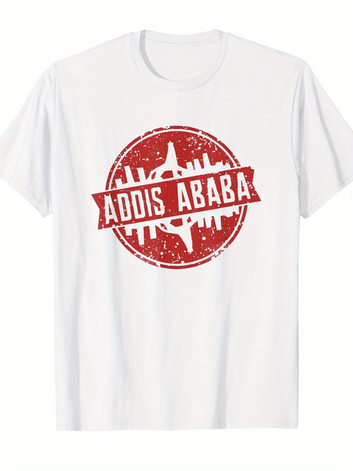 Men's Graphic T-Shirt Addis Ababa Vintage Red Grunge Stamp With City Landmark Silhouette